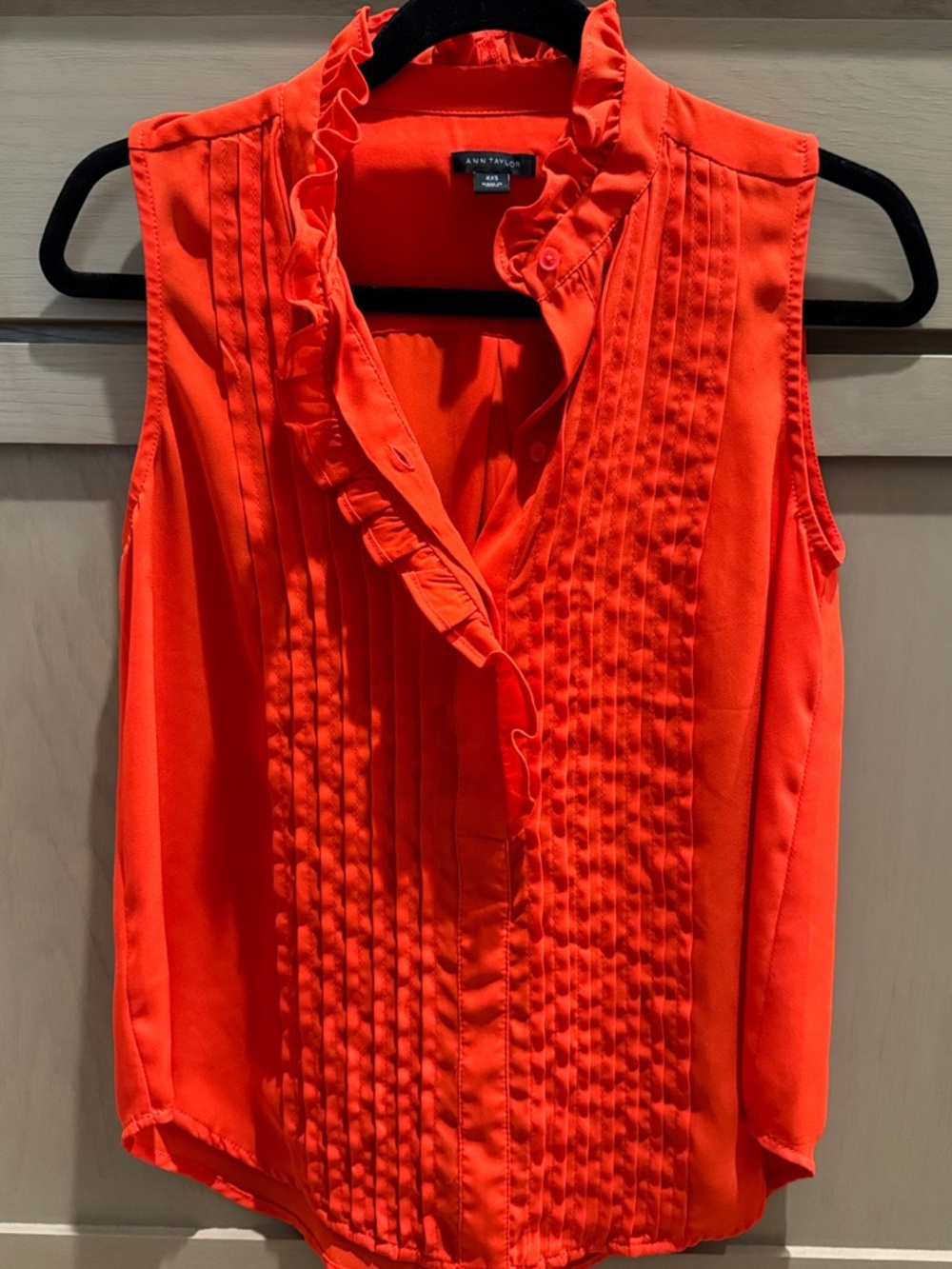 Ann Taylor Ruffle Pintuck Sleeveless Shell - Bright Orange